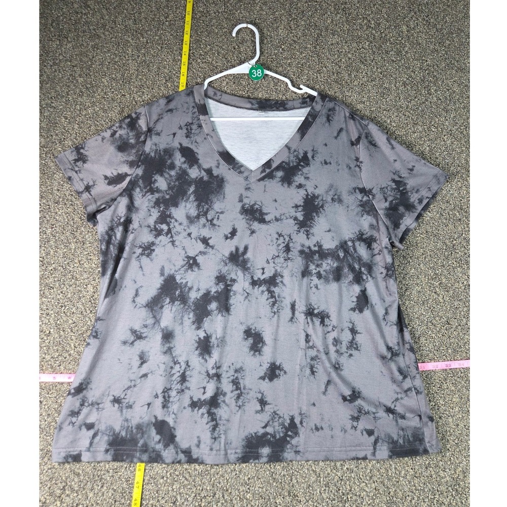 Unbranded Tie Dye T-Shirt Womens 2XL Grey Black V-Neck Short Sleeve Tee
